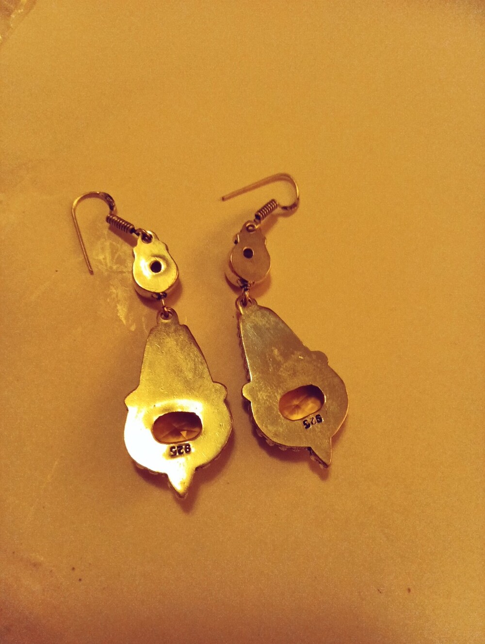 Citrine Gemstone Sterling Silver Drop Dangle Earrings - Picture 2 of 2